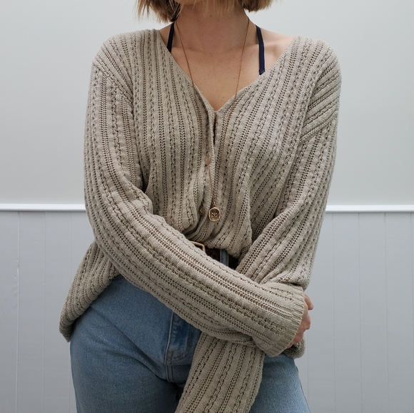 VINTAGE Oatmeal Cardigan Sweater - Picture 5 of 8